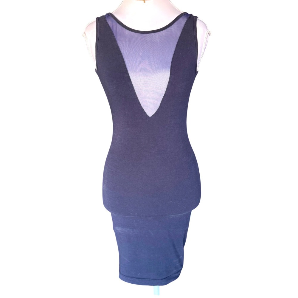 American Apparel Bodycon Mini Dress Mesh V-Neck Vintage Y2K Indie Sleaze Navy S